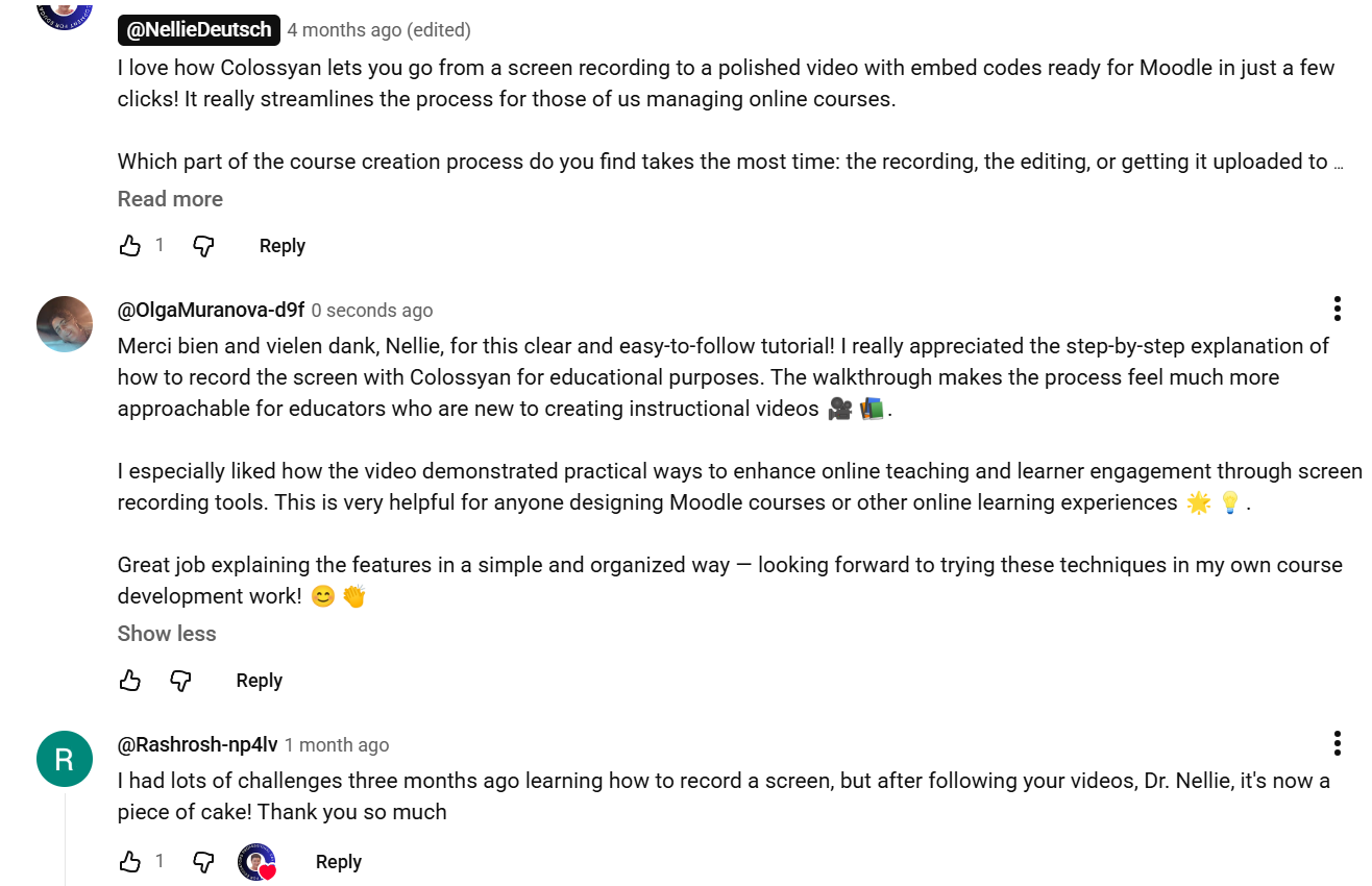 Screenshot of Olga Muranova's comment on YouTube Video #1.