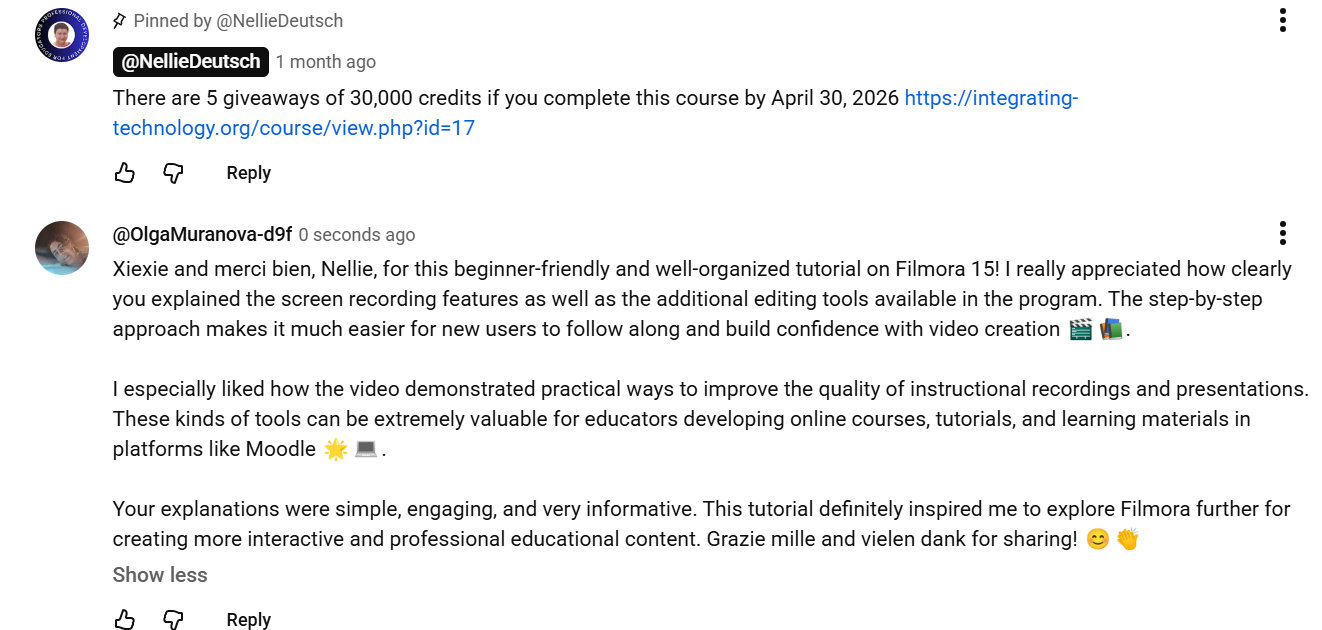 Screenshot of Olga Muranova's comment on YouTube Video #3.