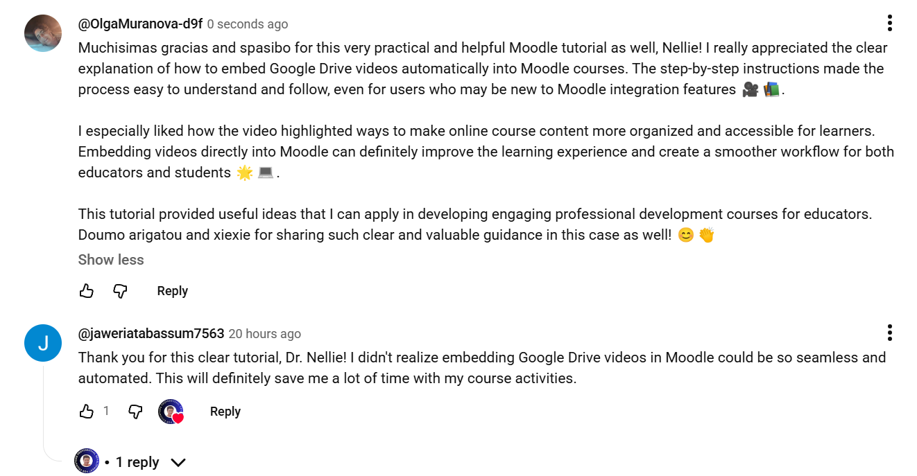 Screenshot of Olga Muranova's comment on YouTube Video #4.