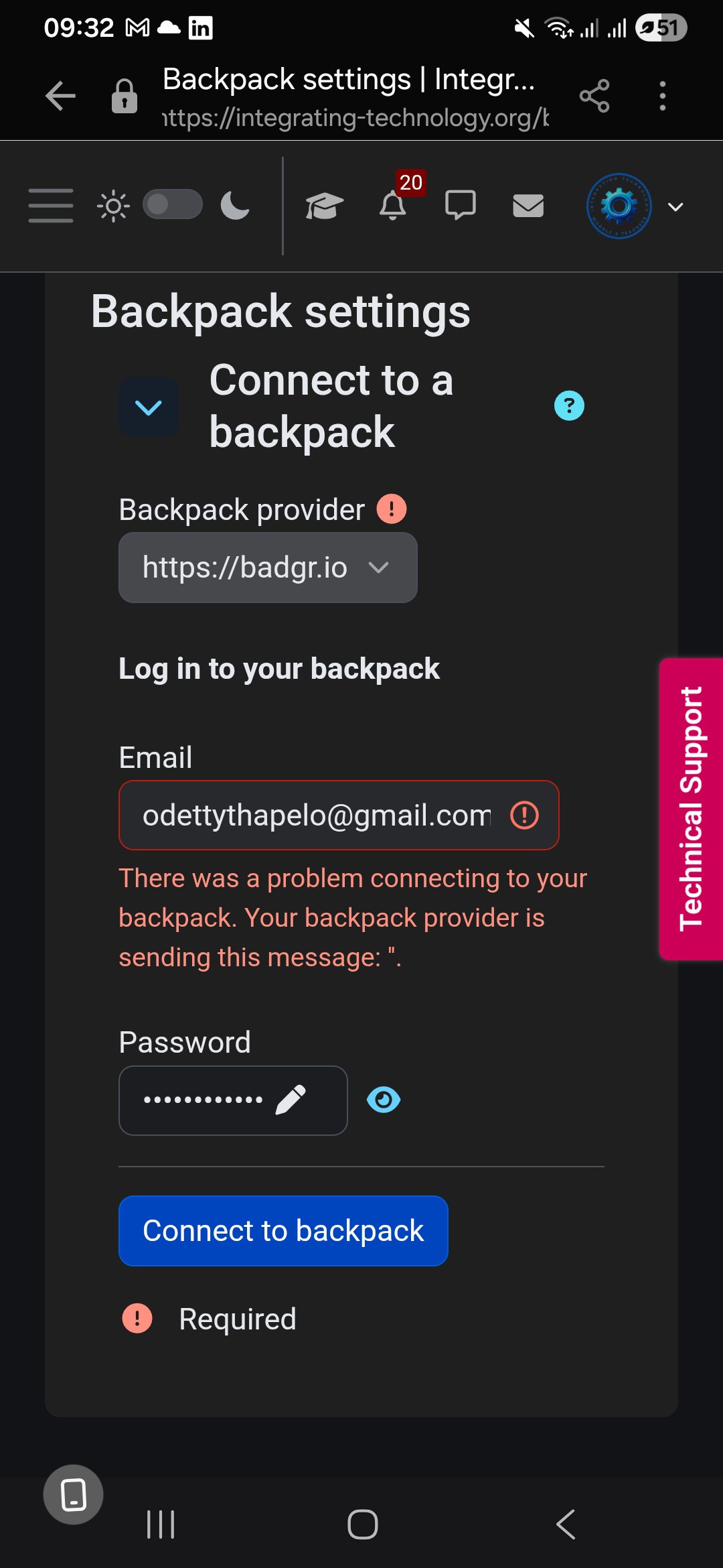 Good morning please help what did i not do here? I got this message when i try to connect my backpack
