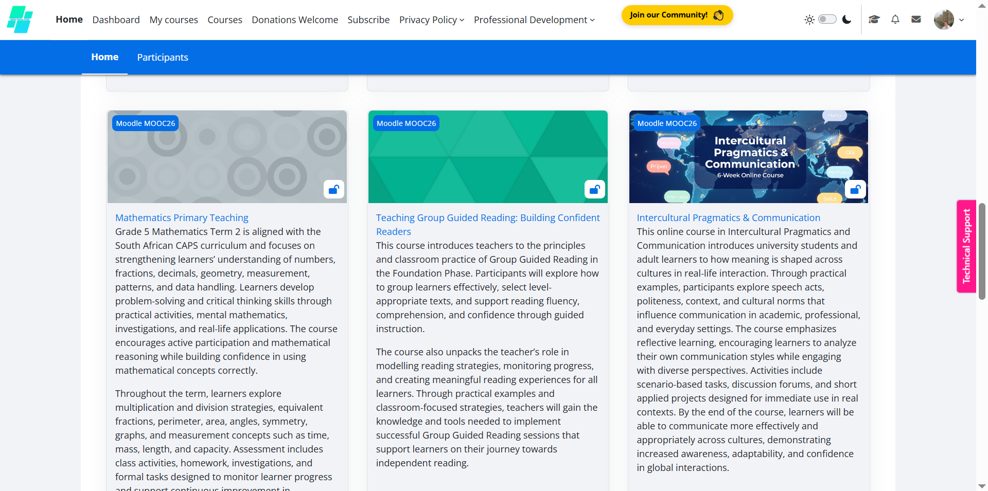 It's the "Intercultural Pragmatics & Communication" Moodle online course image and description screenshot.