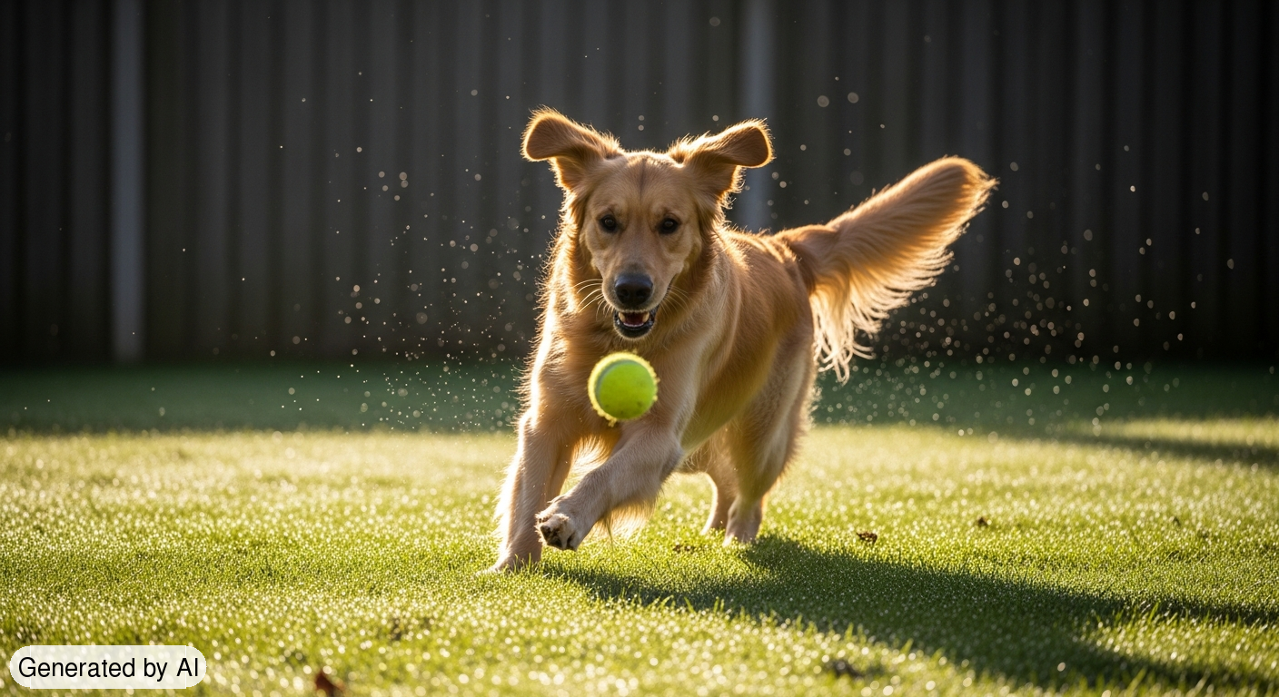 a dog running on the grass - Generated by AI