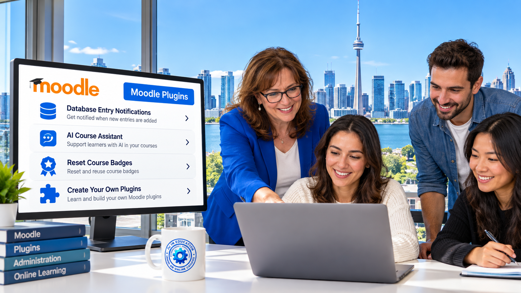 Moodle innovation and plugin development with Toronto skyline